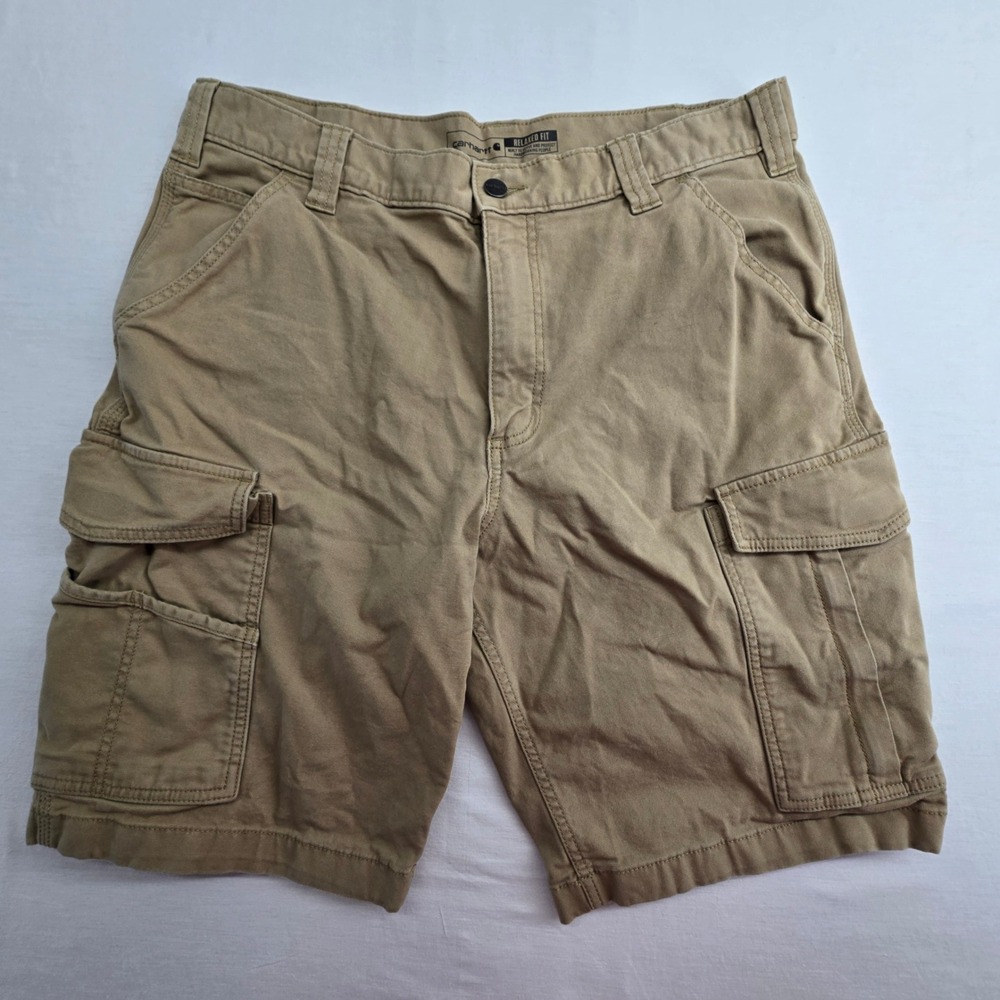 Carhartt Mens Rugged Flex Relaxed Fit Canvas Cargo Work Shorts Tan 36 BS3542-M